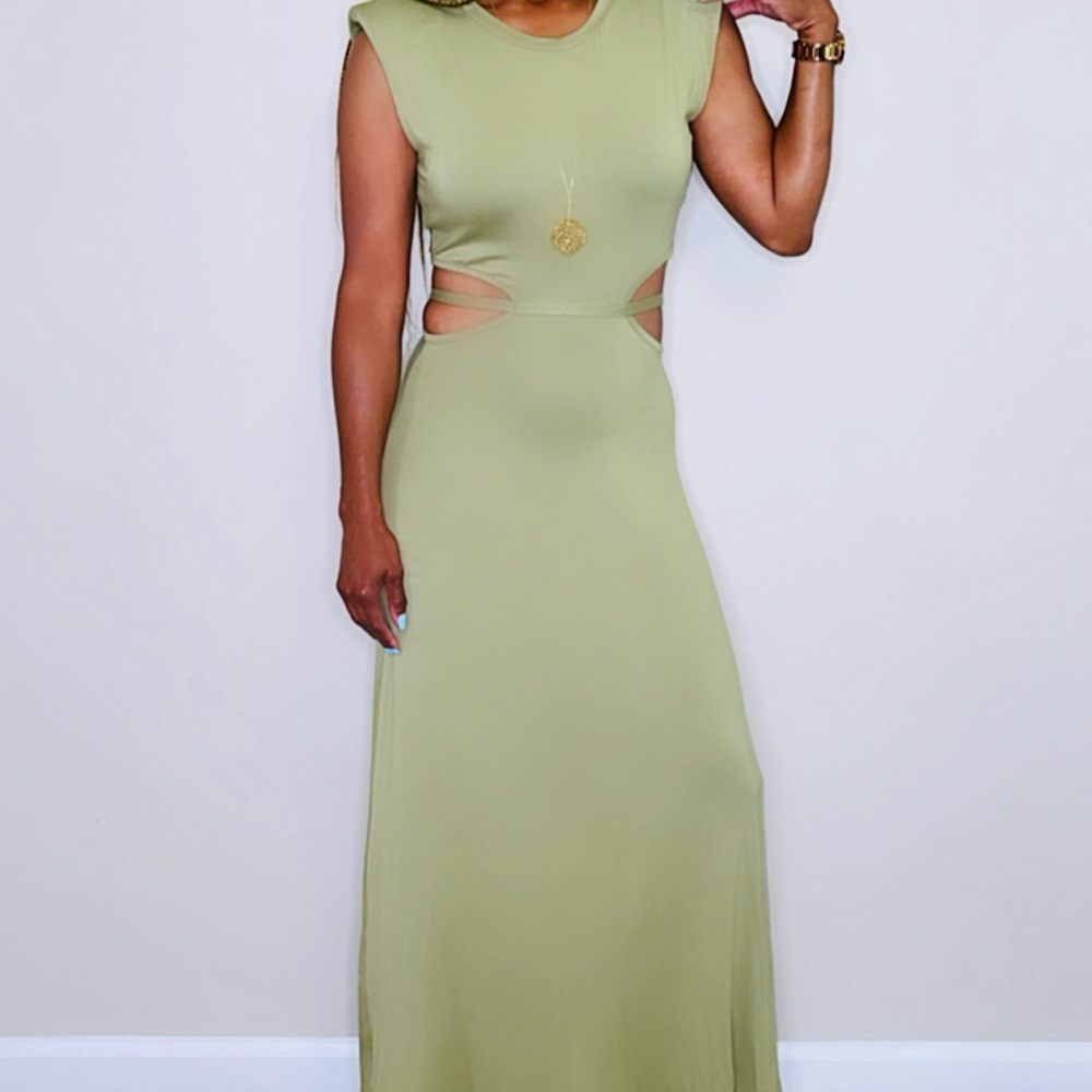 Cut Corners Cut Out Green Sleeveless Maxi Dress